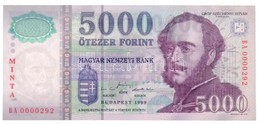 1999. 5000Ft 'MINTA' Felülnyomással, 'BA 0000292' Sorszámmal T:I / Hungary 1999. 5000 Forint With 'MINTA' Overprint And  - Unclassified