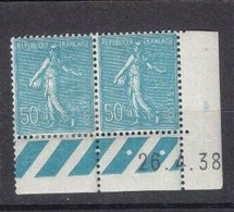 Semeuse 50 C. Turquoise 362 En Paire Coin Daté - 1903-60 Semeuse A Righe