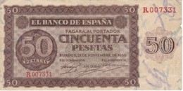 BILLETE DE BURGOS DE 50 PTAS DEL 21/11/1936 SERIE R  (BANKNOTE) - 50 Peseten