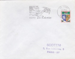 REUNION :   Blason St Denis 6f Sur 0,18 Sur Lettre Oblitération " Le Port " Flamme " Visitez La Réunion " - Lettres & Documents
