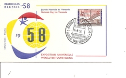 Exposition De Bruxelles-1958 ( FDC Belge Des Journées Du Vénézuéla à Voir) - 1958 – Bruselas (Bélgica)