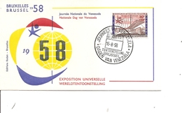 Exposition De Bruxelles-1958 ( FDC Belge Des Journées Du Vénézuéla à Voir) - 1958 – Brüssel (Belgien)