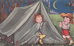 Margret Boriss - Boy Playing Flute Children Camping Dog Moon Postcard Ed Amag - Boriss, Margret