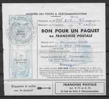 FRANCHISE MILITAIRE POUR COLIS - 1968 - YVERT N° 15 OBLITERE Du 28° REGIMENT D'INSTRUCTION Des TRANSMISSIONS - Timbres De Franchise Militaire