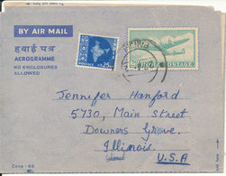 India Aerogramme Uprated And Sent To USA 27-4-1962 - Aérogrammes