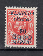 Duitse Rijk Gebied Memel 1923 Mi Nr 138  Waarde 50 Op 25, Met Plakker, Litouwen - Unused Stamps