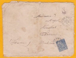 1884 - Enveloppe De Madagascar Vers Lorient - COR. D. ARM. - LIG. T. PAQ. FR. N°2 - Cad Transit Et Arrivée - 15 Cent. - Alphee Dubois