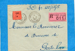 MARCOPHILIE-LETTRE-DAHOMEY- RECOMMANDEE OFF A Cad 1957 Grand Popo -pour Porto Novo- - Covers & Documents