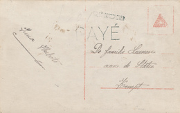 867/28 - FORTUNES 1919 - Carte Fantaisie Griffes De Fortune PAYE Et HALLE-BOYENHOVEN Vers KEMPT - Fortune Cancels (1919)