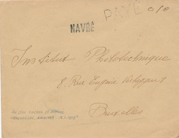 873/28 - FORTUNES 1919 - Enveloppe Griffes PAYE 0.10 Et HAVRE Vers BXL Arrivée 13.1.19 - Noodstempels (1919)