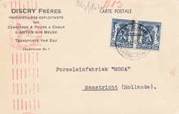 890/28 - Carte Privée TP Petit Sceau ANDENNE 1941 Vers MAASTRICHT NL - Entete Carrières D' ANTON Sur MEUSE , Discry Frèr - Weltkrieg 1939-45 (Briefe U. Dokumente)