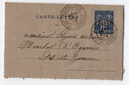 ENTIER POSTAL  TYPE SAGE  15 C  CACHET MARMANDE 1892 - Tarjetas Cartas