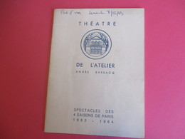 Programme Théâtre/L'ATELIER/André BARSAC/Un Mois à La Campagne/Ivan TOURGUENIEV/Delphine SEYRIG//J FRANCOIS/1963 PROG222 - Programas