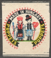 Puppet Puppets - Folk Motifs - CINDERELLA LABEL VIGNETTE - MNH - Hungary 1960's - Marionetas