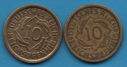 DEUTSCHES REICH LOT 2 X 10 REICHSPFENNIG 1925 A+F  KM# 40 - 10 Rentenpfennig & 10 Reichspfennig