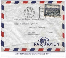 Congo Lettre Brazzaville 1956 Cover Hôpital FIDES Omec éléphant Chasse - Covers & Documents