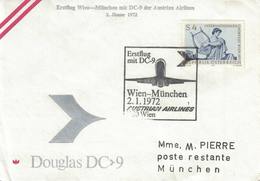 Poste Aérienne. Wien => München. 2-01-1972. 1er Vol: Douglas DC9 - Sonstige & Ohne Zuordnung