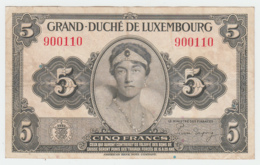 LUXEMBOURG 5 FRANCS 1944 VF Pick 43a 43 A - Luxemburgo