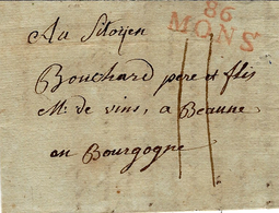 An 7- Lettre De 86 / MONS ( Le Jemappes ) 30 Mm Rouge  Taxe 11 D Pour Beaune - 1794-1814 (Période Française)