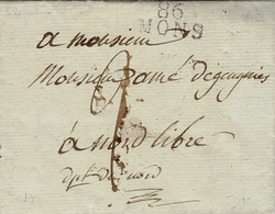 1812- Lettre De 86 / MONS ( Le Jemappes ) 22 Mm Noir  Taxe 2 D  Pour Nord Libre  ( Condé ) - 1794-1814 (French Period)