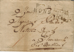 Sans Date - Enveloppe De P.  P. / MONS ( Le Jemmapes ) 25 Mm Noir  + PAYS BAS / PAR/LILLE Noir - 1794-1814 (French Period)