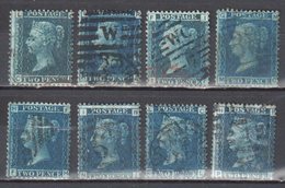 Great Britain 1858-79 - Queen Victoria, 2d Blue - Mi.17 Plate 7-9,9,12-15 - 8v - Used - Oblitérés