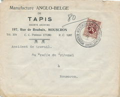 902/28 - Lettre + Contenu TP Lion Héraldique MOUSCRON MOESCROEN 1932 - Entete Manufacture Anglo-Belge De Tapis - 1929-1937 Leone Araldico