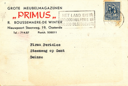 921/28 - Carte Privée TP Lion Héraldique OOSTENDE 1952 - Entete Meubel Magazijnen Primus , Boussemaere-De Winter - 1951-1975 Heraldischer Löwe (Lion Héraldique)