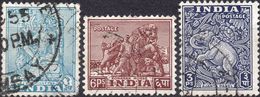 INDIA 1949 - BODHISATTVA + CAVALLO DI KONARAK + ELEFANTE DIAYANTA - 3 VALORI USATI - Gebruikt