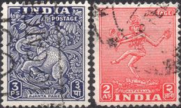 INDIA 1949 - ELEFANTE DIAYANTA + NATARAYA - 2 VALORI USATI - Oblitérés