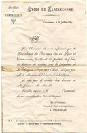 Sam A -courrier Lycée De Carcassonne 1889 Distribution Des Prix Sous La Présidence De VIGUIE PREFET - Diploma's En Schoolrapporten