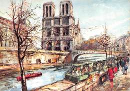 GRAND FORMAT PARIS (75) Cathédrale Notre-Dame 1163-1260 Et Bouqunistes Dessin-Illustrateur Eglise-Religion - Eglises