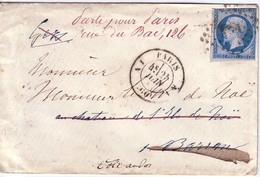 PARIS - N°14 OBLITERATION LOSANGE  - LE 25-6-1861 - PETITE ENVELOPPE POUR LE MARQUIS DE NOE. - 1849-1876: Classic Period