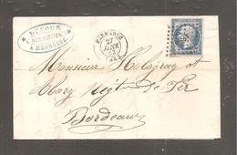 Lettre De  MARMANDE  1862  20c Empire Pour Bordeaux / Mecanicien à Marmande - 1853-1860 Napoleon III