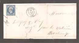 Lettre De   LESPARRE  1861  20c Empire Pour Bordeaux - 1853-1860 Napoleon III