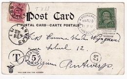 Post Card Brooklyn New York USA Anvers Antwerpen Belgique Taxe One Cent Benjamin Franklin - Storia Postale