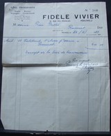 Fac. Vivier Fidèle Tous Transports Taxis Noces Voyages Corbillard.1953 - Trasporti