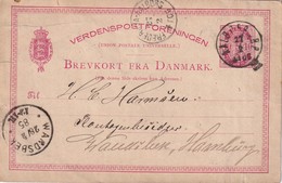 DANEMARK 1885  ENTIER POSTAL/GANZSACHE/POSTAL STATIONERY CARTE AVEC CACHET FERROVIAIRE/ZUGSTEMPEL FREDERICIA-AALBORG - Interi Postali