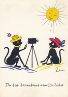 Silhouette - Cat Cats W Camera Old Postcard Signed Lou - Scherenschnitt - Silhouette