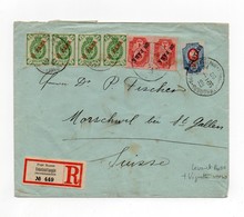 !!! LEVANT RUSSE, LETTRE RECOMMANDEE DE CONSTANTINOPLE DE 1907, AVEC VIGNETTE JEUX OLYMPIQUES D'ATHENES DE 1906 AU DOS - Storia Postale