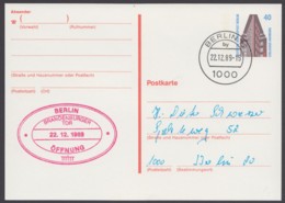 P 129, Cachet "Öffnung Brandenburger Tor", Pass. Stempel, 22.12.89 - Cartes Postales - Oblitérées