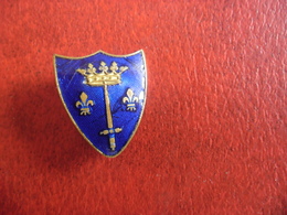 INSIGNE ROYALISTE JEANNE D'ARC FLEUR DE LYS (LIS) EMAILLE BROCHE EPINGLETTE EPEE GLAIVE EMAIL COURONNE - Broches