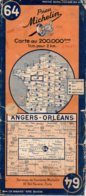 Carte Michelin Année 1945 Numéro 64 , Angers Orléans ,bon état. - Wegenkaarten