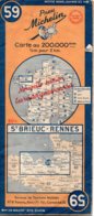 Carte Michelin Année 1948 Numéro 59, St Brieuc Rennes ,bon état. - Roadmaps