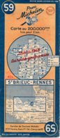 Carte Michelin Année 1948 Numéro 59, St Brieuc Rennes ,bon état. - Cartes Routières