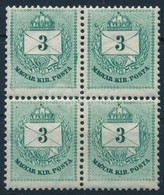 ** 1881 3kr Négyestömb Lemezhibákkal, Festékfoltokkal - Andere & Zonder Classificatie