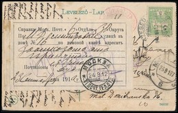 1912 Képeslap Turul 5f Bérmentesítéssel Moszkvába, Keresés Után Továbbküldve Varsóba 4k Portóval, Majd Valószínűleg Viss - Other & Unclassified