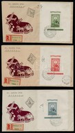 1951 80 éves A Magyar Bélyeg Blokksor 3 Db FDC-n, Ajánlott Futott Levélként - Altri & Non Classificati