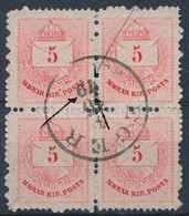 O 1874 5kr Négyestömb Hifegtű Nyomokkal 'EGER' (ex Lovász) - Andere & Zonder Classificatie