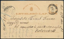 1879 2kr Díjjegyes Levelezőlap 'BÁNFFY-HUNYAD KOLOZS M.' - Autres & Non Classés